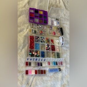 lot of beads, sequins etc variety color jewerly making supplies in containers